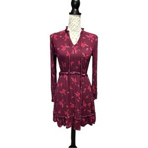 B Darlin Floral Long Sleeve Mini Dress in Burgundy Size 0